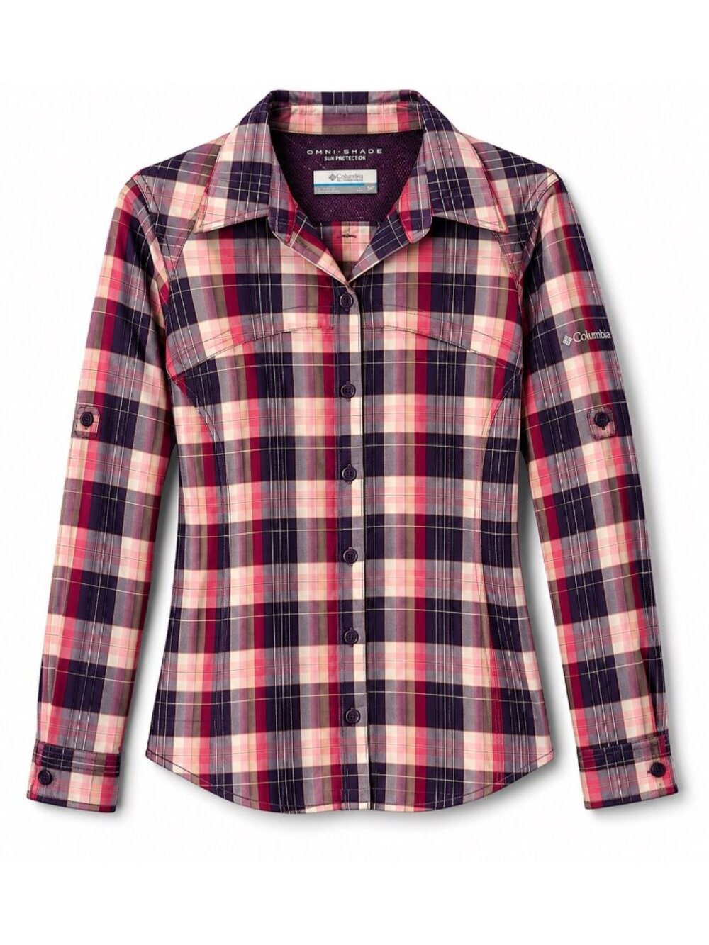 Columbia Omni-Shade Women’s Plaid Button Down Shirt Small Roll Tab Sleeve